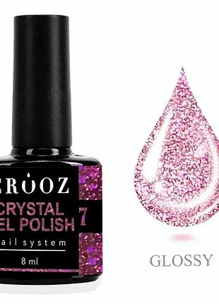 Crooz crystal №7 – яскраво-рожевий світловідбивний гель-лак з блискітками