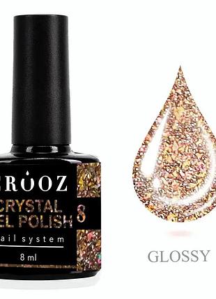 Crooz crystal №8 – золотий світловідбивний гель-лак з блискітками