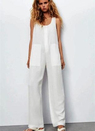 Комбінезон zara білий wide leg з кишенями, s