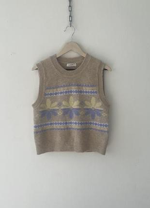 Жіноча жилетка альпака sandro paris alpaca wool sweater vest size 3 l floral fair isle made in italy