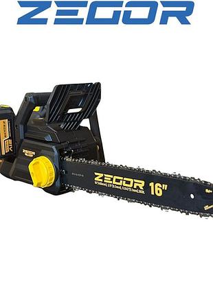 Пила цепная аккумуляторная zegor cspb-21bl-16" 2*(21 v, 4 ач) (шина 400мм) в коробке (серия professional)