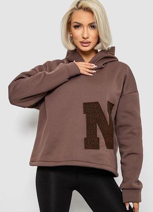 Худи женский с капюшоном на флисе, цвет коричневый, 257r335