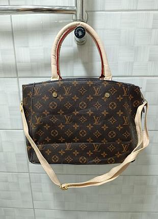 Сумка жіноча  louis vuitton monogram, коричнева, містка, з довгим ремінцем