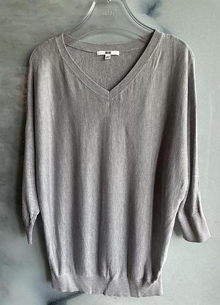 Uniqlo легкий светр туніка s/m сірий v-подібний виріз рукав 3/4