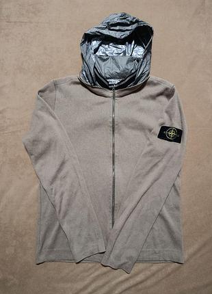 Stone island zip hoodie beige с нейлоновым капюшоном