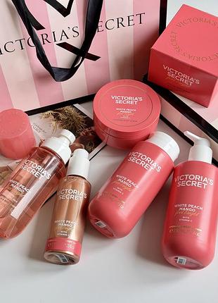 Набір white peach mango спрей,гель для душу,лосьйон,скраб,олійка бронзатор victoria’s secret
