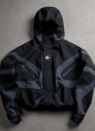 Pavtros manfinity streetrush men's long sleeve colorblock patchwork techwear jacket,black graphic zip up windbreaker for autumn streetwear