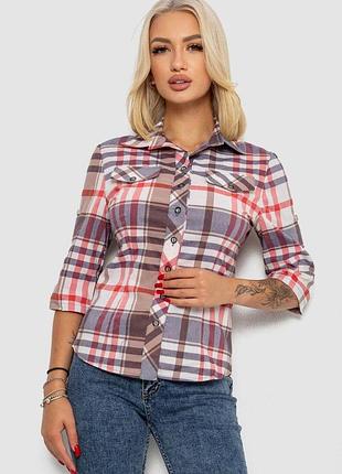 Рубашка женская в клетку, цвет молочно-красный, размер s fa_007040