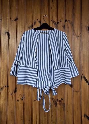 Стильный полосатый костюм zara basic: топ и брюки-кюлоты.