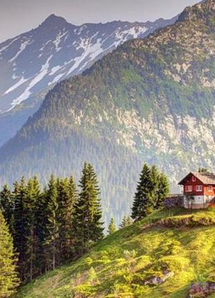 Фотосетка для забора и беседки дом в горах 1 х 9 м