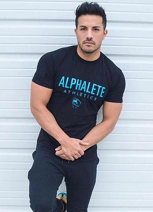 Черная футболка для мужчин alpha с голубой надписью