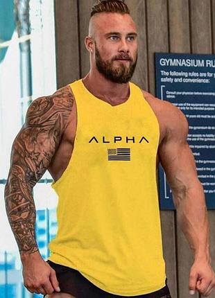 Жовта спортивна майка sport line з чорним принтом