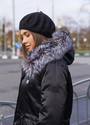 Зимняя парка водоотталкивающий атлас мех чернобурки