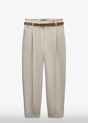 Zara женские светло-бежевые классические брюки с высокой посадкой