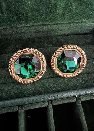 Изумрудные клипсы swarovski винтаж 80х