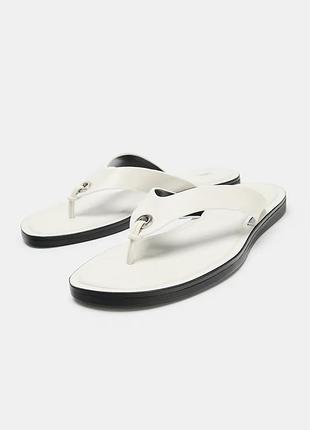 Шкіряні білі шльопанці жіночі zara new