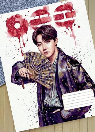 Тетрадь бтс bts на скобе 18 листов клетка (29244)