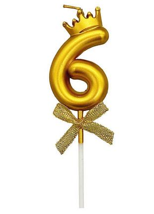 Свеча в торт цифра 6 парафиновая 12 см | золото