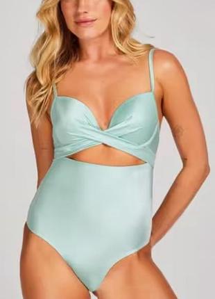 Купальник суцільнийз чашками з пуш-ап , біфлекс, hunkemoller - бірюза, рр 16 , xlх