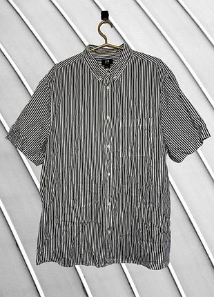Мужская рубашка h&amp;m xl 2xl оригинал эйчендем стан идеал 54 56 в черно-белую вертикальную полоску хлопковая большой размер батал летняя