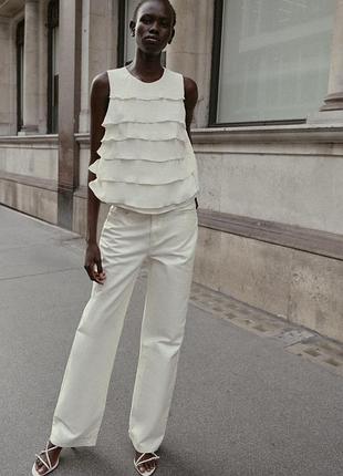 Шовкова блуза топ з воланами zara original spain молочна блуза зара розмір xs-s