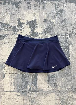 Темно синя спортивна юбка тенісна еластична спідниця шорти nike dri fit court flex pure flouncy tennis skirt оригінал розмір l