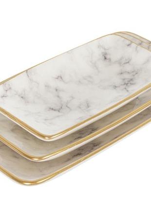 Набір блюд сервірувальних alba ceramics marble керамічних прямокрутних білий мармур 769-027