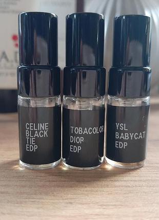 Набір тестерів парфумів celine - black tie / dior - tobacolor / ysl - babycat 1 мл