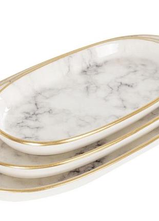 Набор блюд сервировочных alba ceramics marble керамических овальных белый мрамор 769-028