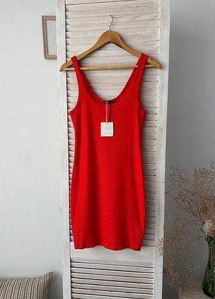 Платье красного хлопка zara