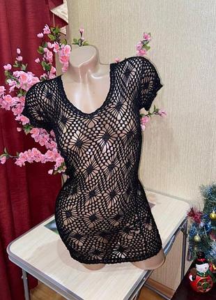 Платье туника вязаная ажурная