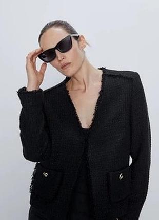Zara твідовий піджак жакет чорний