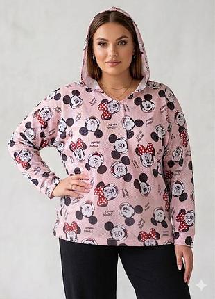 Тонкое худи батал ❤️"disney",есть замеры. трендовый принт- модница -це для тебя✅️