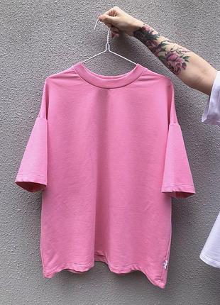 Стильна рожева цупка плотна футболка оверсайз барбі one size s m l