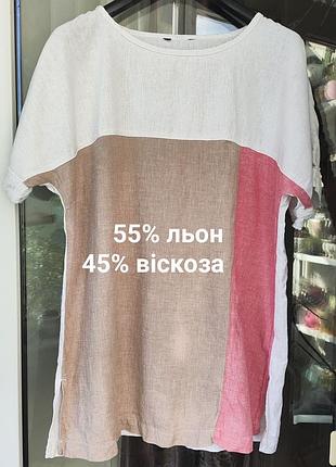 Льняная блуза-туника в стиле color-block (лён / вискоза), размер 18