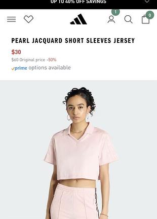 Жіночий укорочений топ укорочена футболка поло рожевий pearl jacquard short sleeves jersey adidas с s оригінал