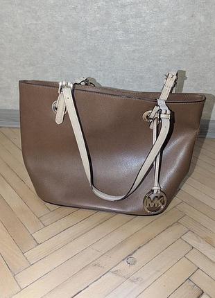 Оригинальная кожаная сумка-тоут michael kors (коричневая)