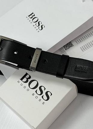 Мужской ремень hugo boss из натуральной кожи 130 см, мужской ремень хуго босс из кожи черного цвета