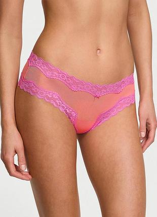 Трусики жіночі victoria's secret (2126439128998) tease mesh lace-trim cheeky xs помаранчеві