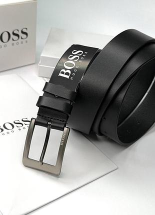 Мужской ремень hugo boss из натуральной кожи 130 см, мужской ремень хуго босс из кожи черного цвета
