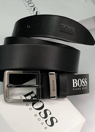 Мужской ремень hugo boss из натуральной кожи 130 см, мужской ремень хуго босс из кожи черного цвета