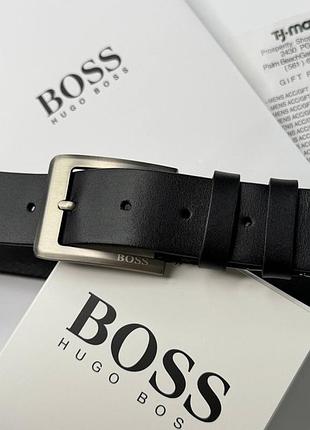 Мужской ремень hugo boss из натуральной кожи 130 см, мужской ремень хуго босс из кожи черного цвета