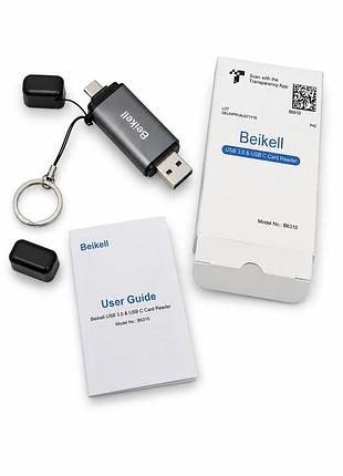 Кардрідер beikell b6310 usb 3.0 + usb type-c для sd та microsd карт пам’яті, високошвидкісний адаптер