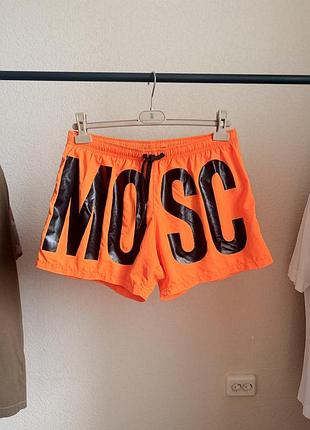 Шорты плавки moschino swim big logo print short neon orange