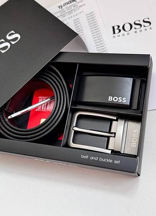 Мужской набор, ремень hugo boss, черный ремень хуго босс с двумя пряжками 🔥