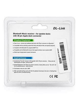 Bluetooth аудиоресивер dl-link 30 pin apple dock bluetooth 5.0 a2dp адаптер для акустики и док-станций