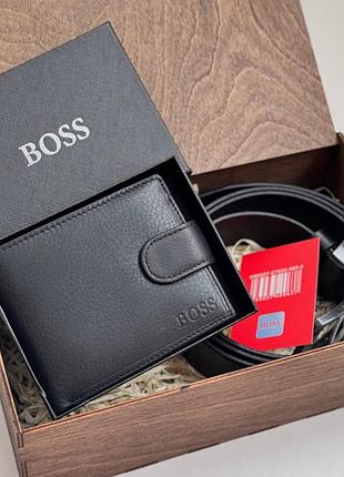 Топовый мужской набор, кошелек hugo boss, портмоне хуго босс , черный кошелек хуго и ремень, hugo boss 🔥