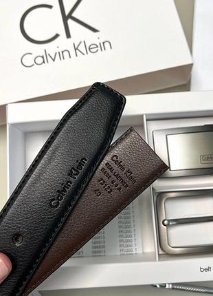 Мужской ремень с двумя пряжками, кожаный ремень calvin klein с двумя пряжками, мужской ремень келвин клейн, набор на подарно