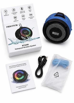 Портативна bluetooth колонка bts200 ipx7 водонепроникна, бездротова акустика rgb підсвітка, tws, hands free