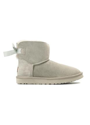 Жіночі світлі зимові угги ugg bailey bow mini, замшеві черевики з бантом, взуття на хутрі овчина міні байлей